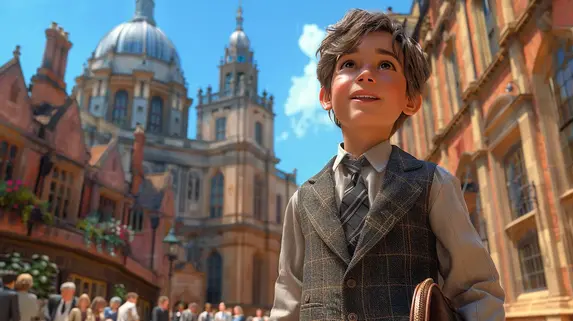 a boy in a vest and tie in Oxford